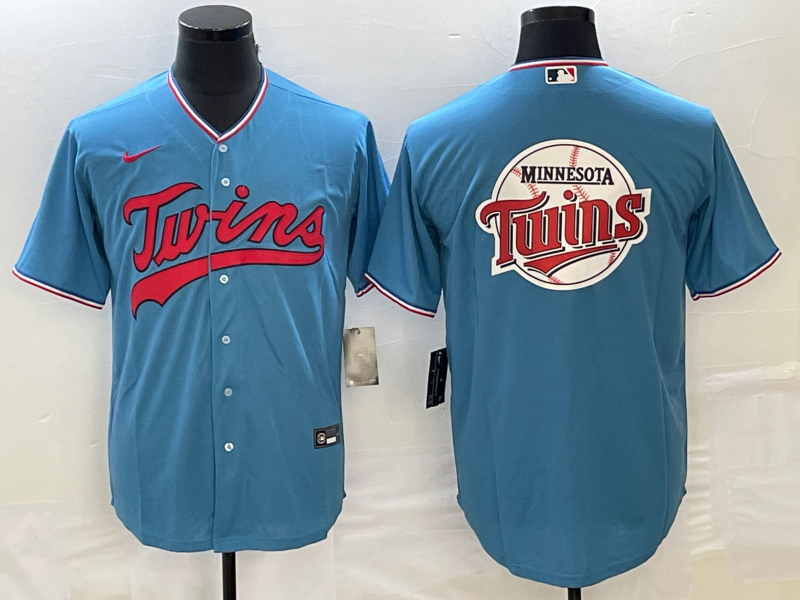 Men's Minnesota Twins Blue Team Big Logo Cool Base Stitched Jersey